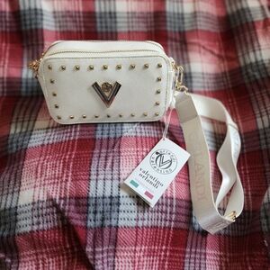 Valentino Orlandi White Camera Crossbody Bag with Gold Studs